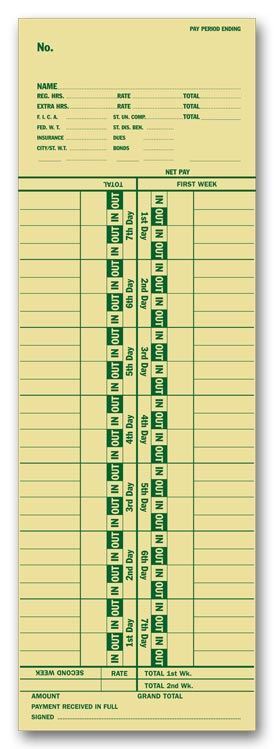 R9306 Weekly Time Record 3 1/2 x 10 1/2″ QTY 500