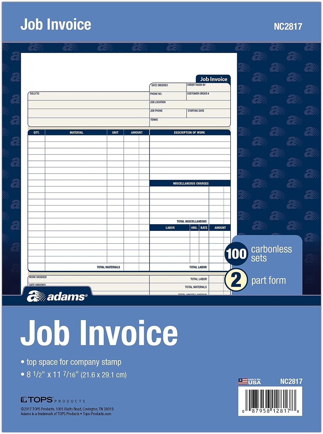 Formularios De Factura De Trabajo, Autocopiativos De 2 Partes, Para Servicio Y
