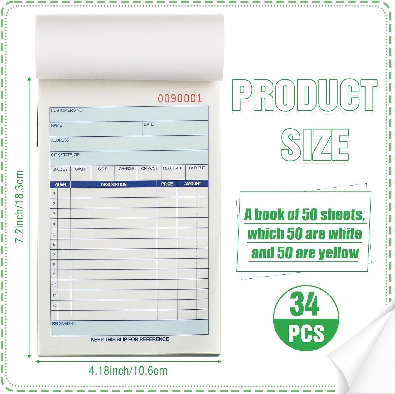 34 Receipt Books – 2-Part Carbonless, 50 Sets, Numbered, Small Business