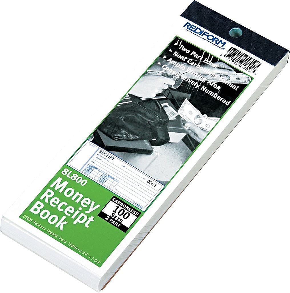 Rediform Money Receipt Book, 2.75 X 7.625 Inches, 100 Pages (8L800)