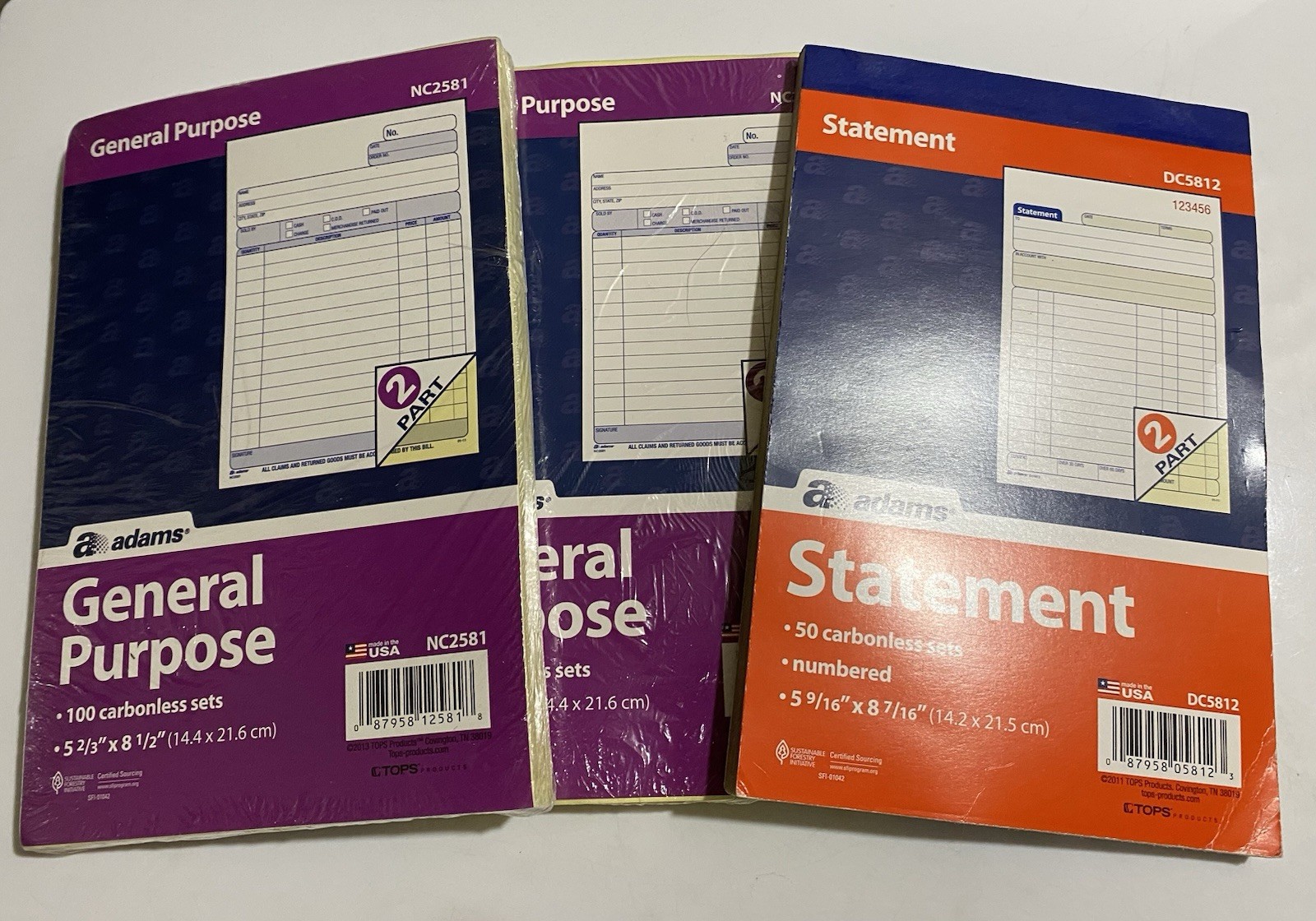 Lot Of 3 Adams General Purpose And Statement Carbonless Receipt Books