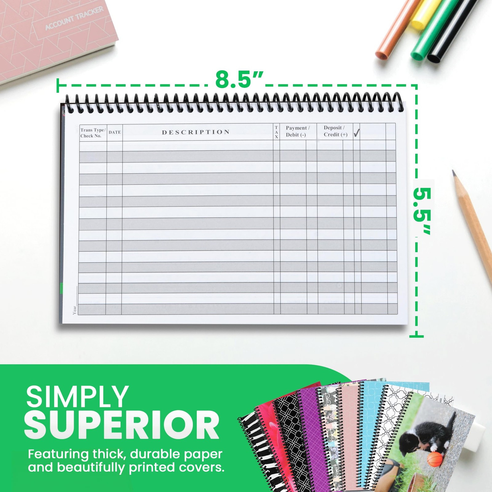 Simple Account Tracker Big Checkbook Register & Financial Ledger Debit Car…