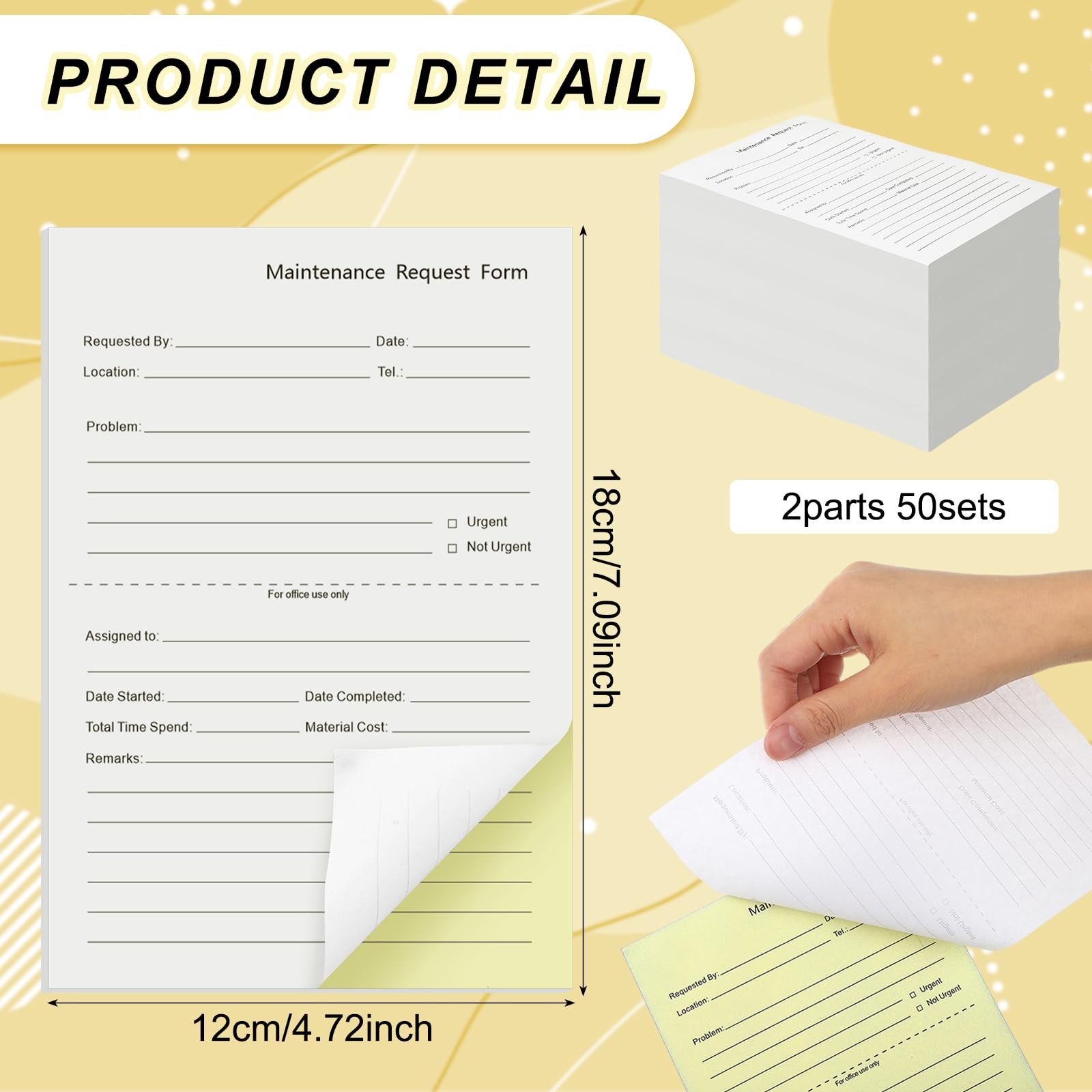 Clabby 400 Sets Maintenance Request Book/Forms/Slips, 2 Part Carbonless, 4….