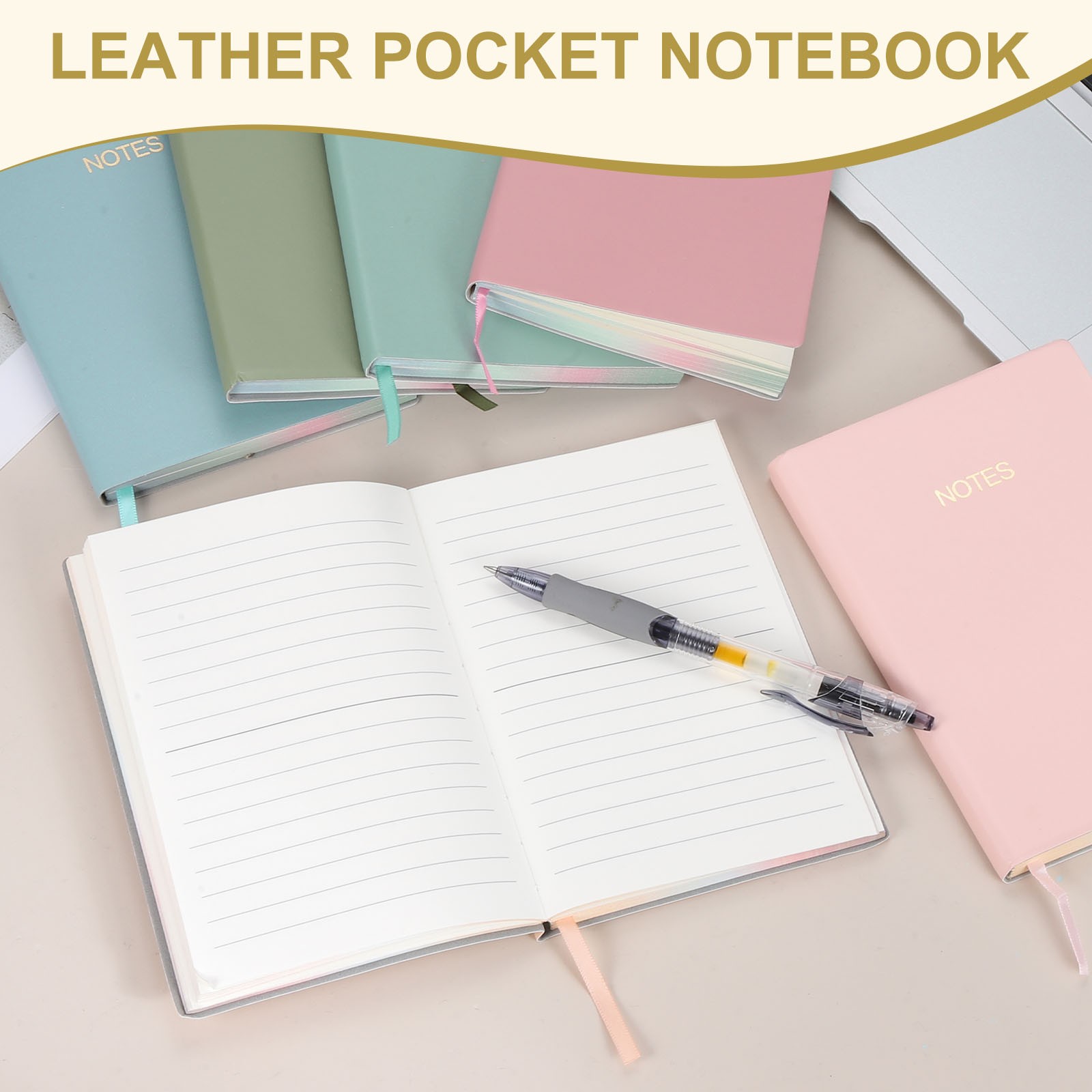 Line Notebook, C6 Pocket Journal Notebook, Light Green