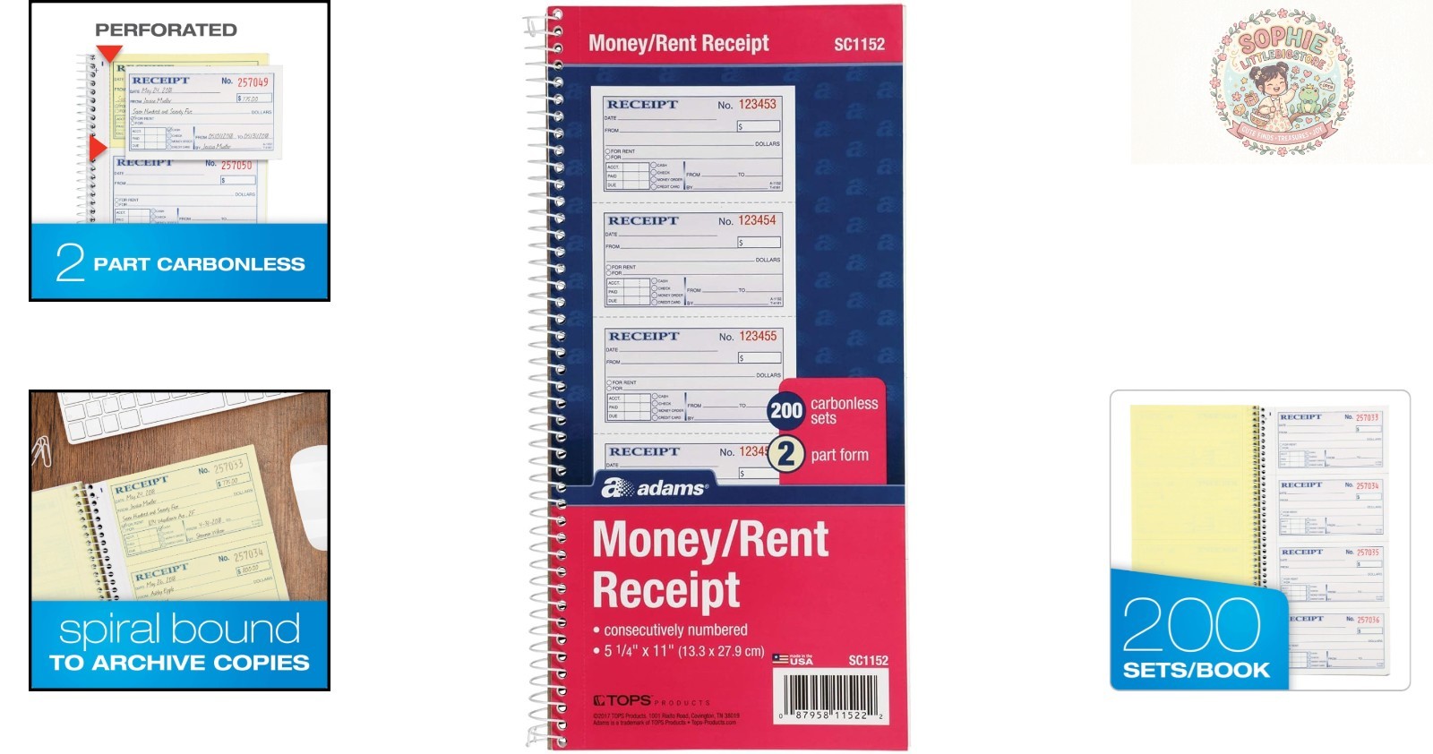 Compact Money Receipt Book, 2-Part Carbonless, 4 Receipts/Page, 5-1/4″ x 11″