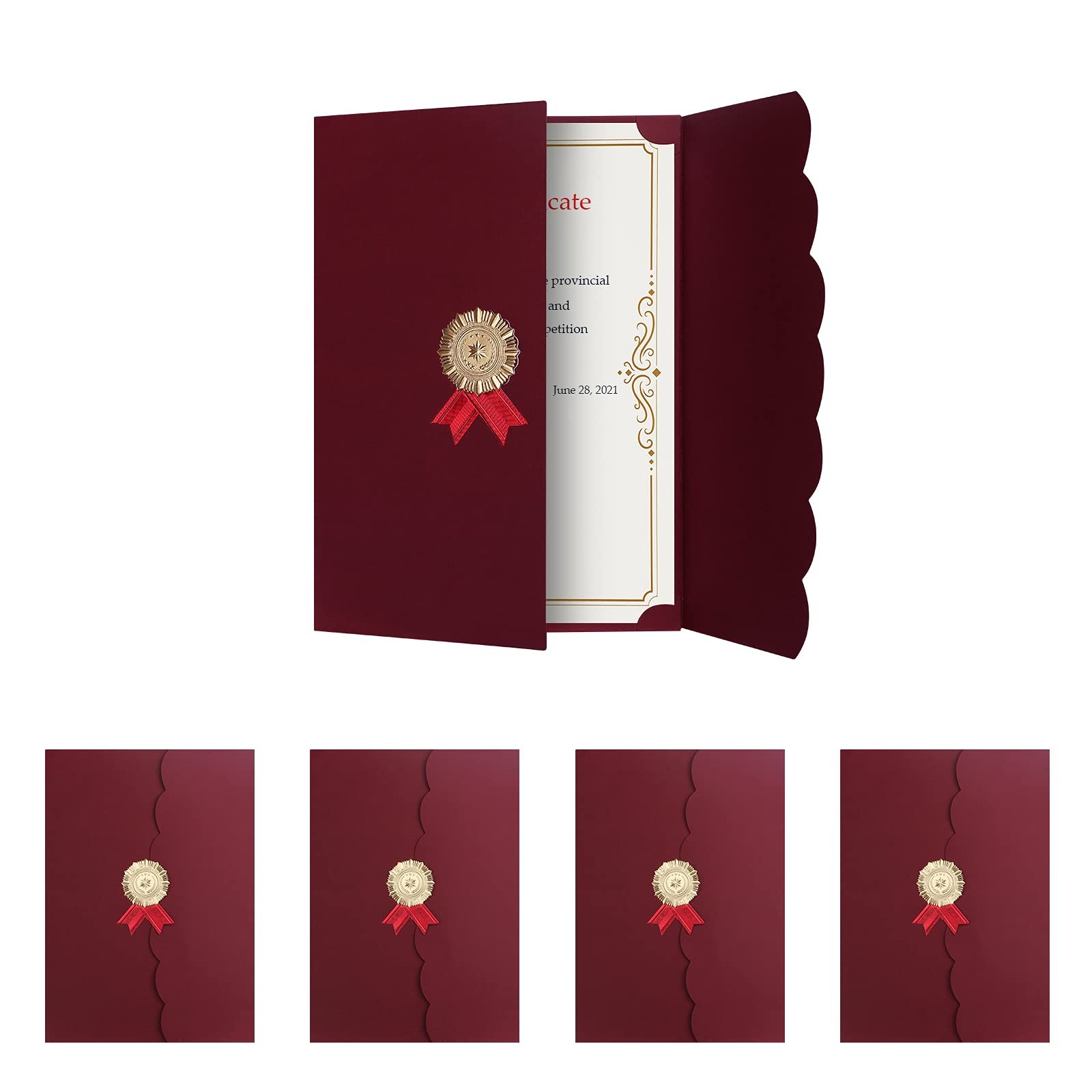 5Pack Tri Fold Certificate Holders for A4 Letter 12×8.6in, Wine Red