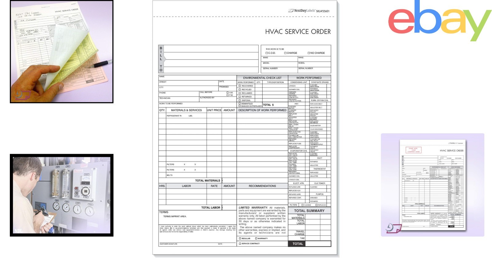 HVAC Service Order Invoice Forms, 3-Part Carbonless, 100 Sets for Professionals
