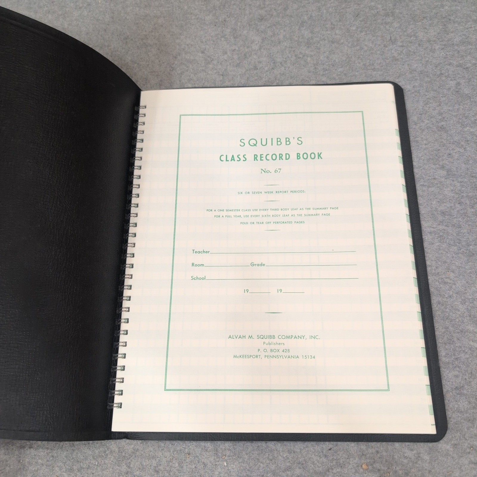 Squibbs Class Record Book No 67 Black Spiral Teacher Grade Attendance Log Book