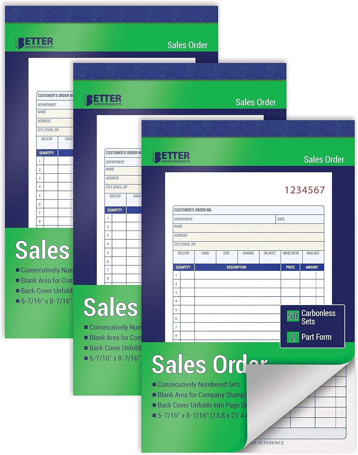 Professional 3-Pack Sales Order Books, Carbonless, White/Yellow, 150 Sets