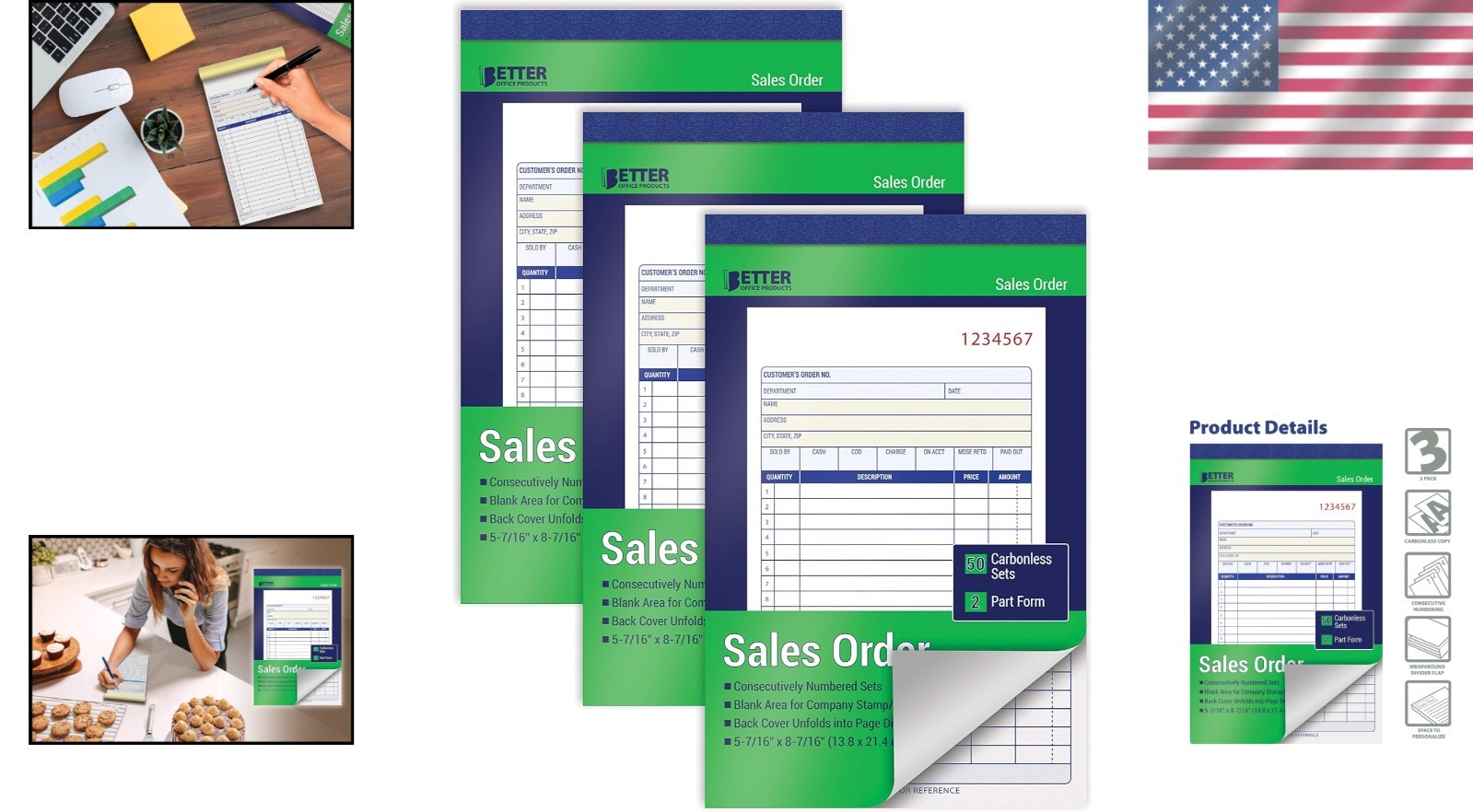 Professional 3-Pack Sales Order Books, Carbonless, White/Yellow, 150 Sets