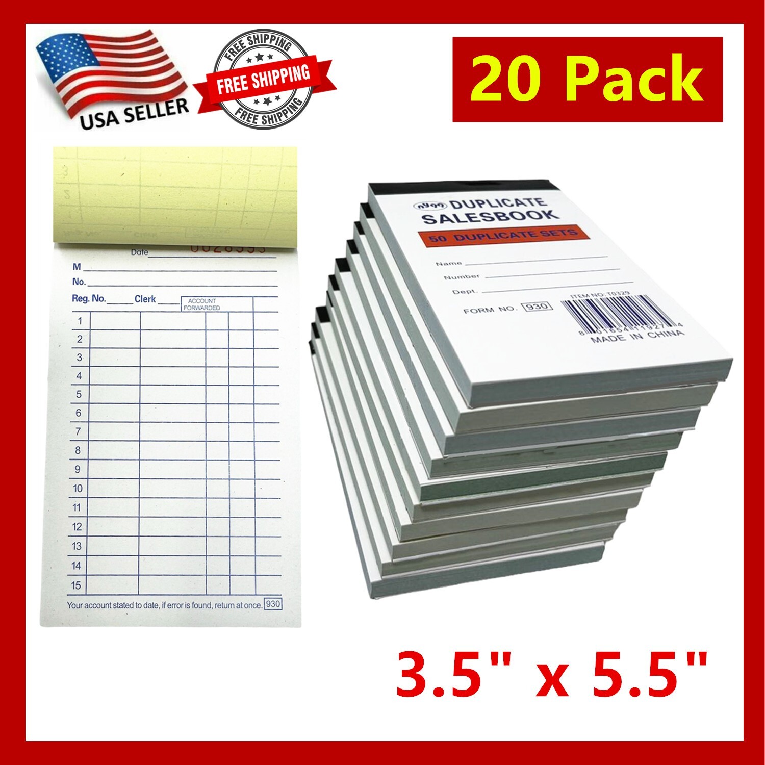 Lot of 20 – 50 Sets 3.5″ X 5.5″Sales Book Order Receipt Invoice Carbonless Copy