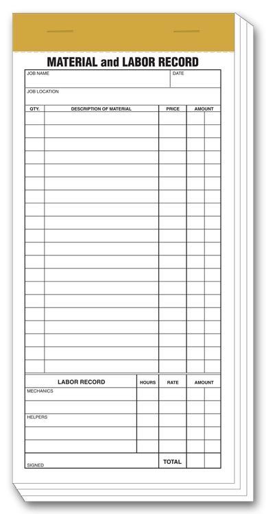 230 Compact Material & Labor Records 4 1/4 x 8 1/4″ QTY 1000