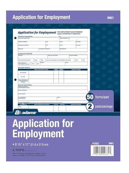 Adams Applications for Employment, 8.5 x 11 Inch, 3-Hole Assorted Styles