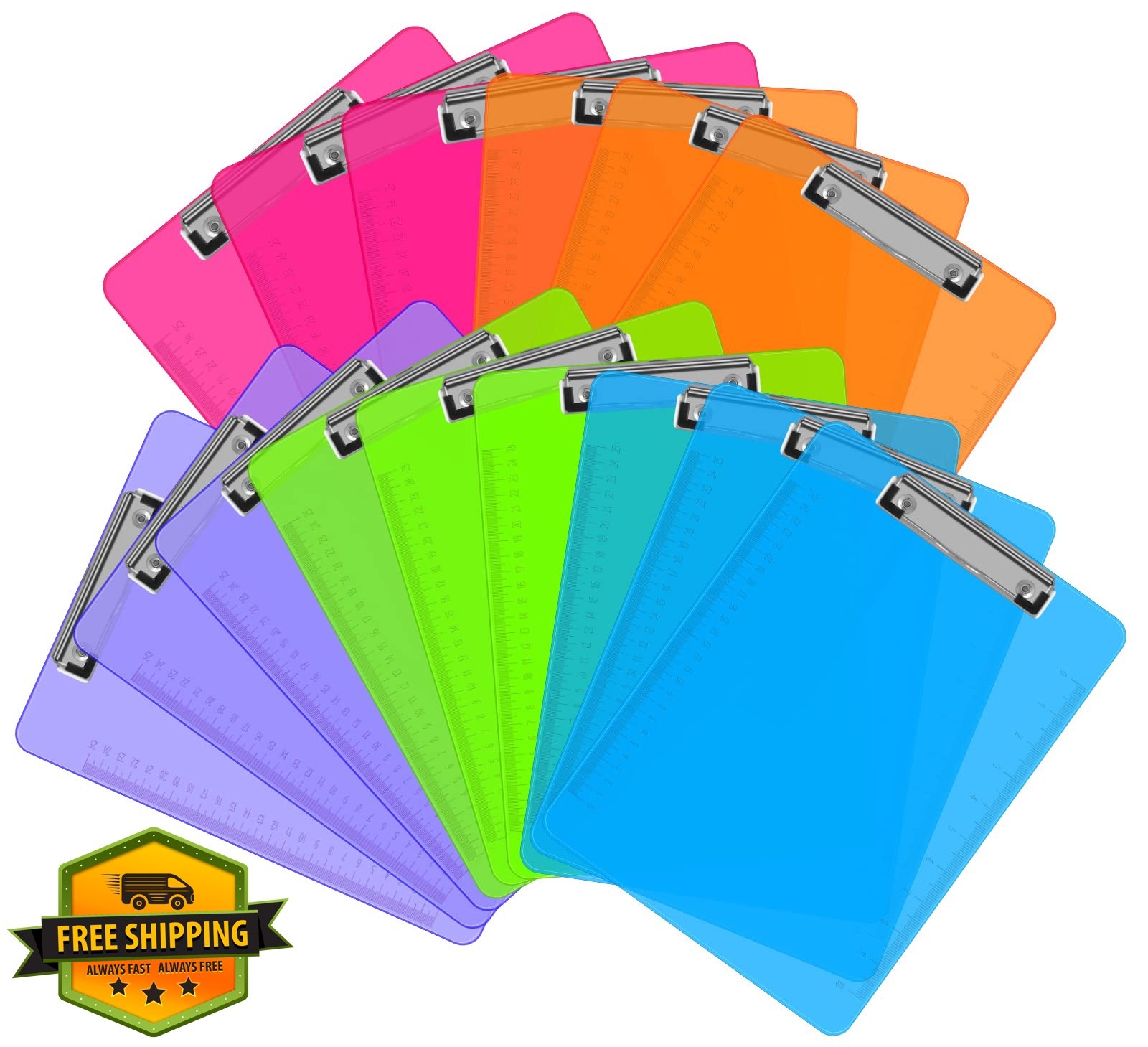 HERKKA Clipboards 15 Pack Plastic A4 Assorted 5 Color