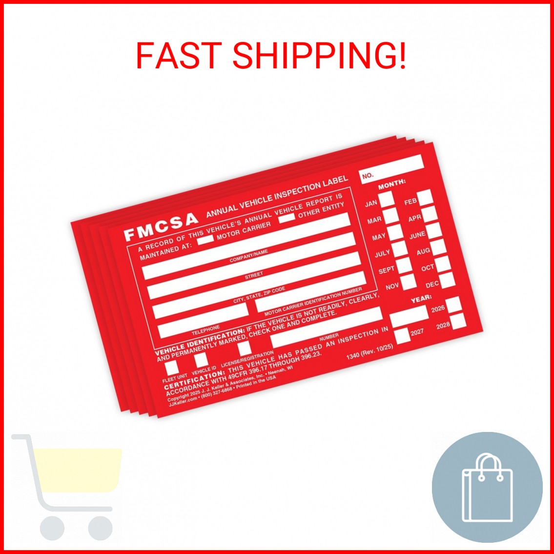 J. J. Keller 5-Pack, Aluminum Annual Vehicle Inspection Label with Punch Boxes,