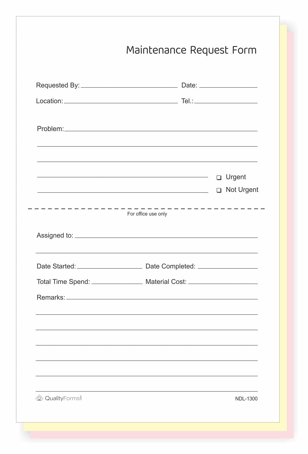 – Maintenance Request Forms 5-1/2″ x 8-1/2″ NCR Carbonless (3 Part, 100 Sets)