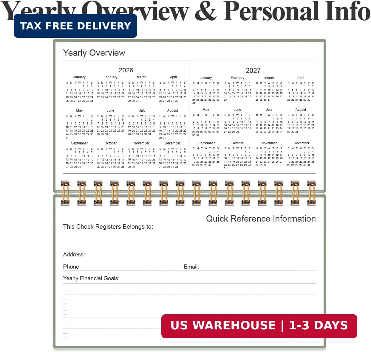 Check Registers for Personal Checkbook – A6 Blank Ledger Transaction Registers f
