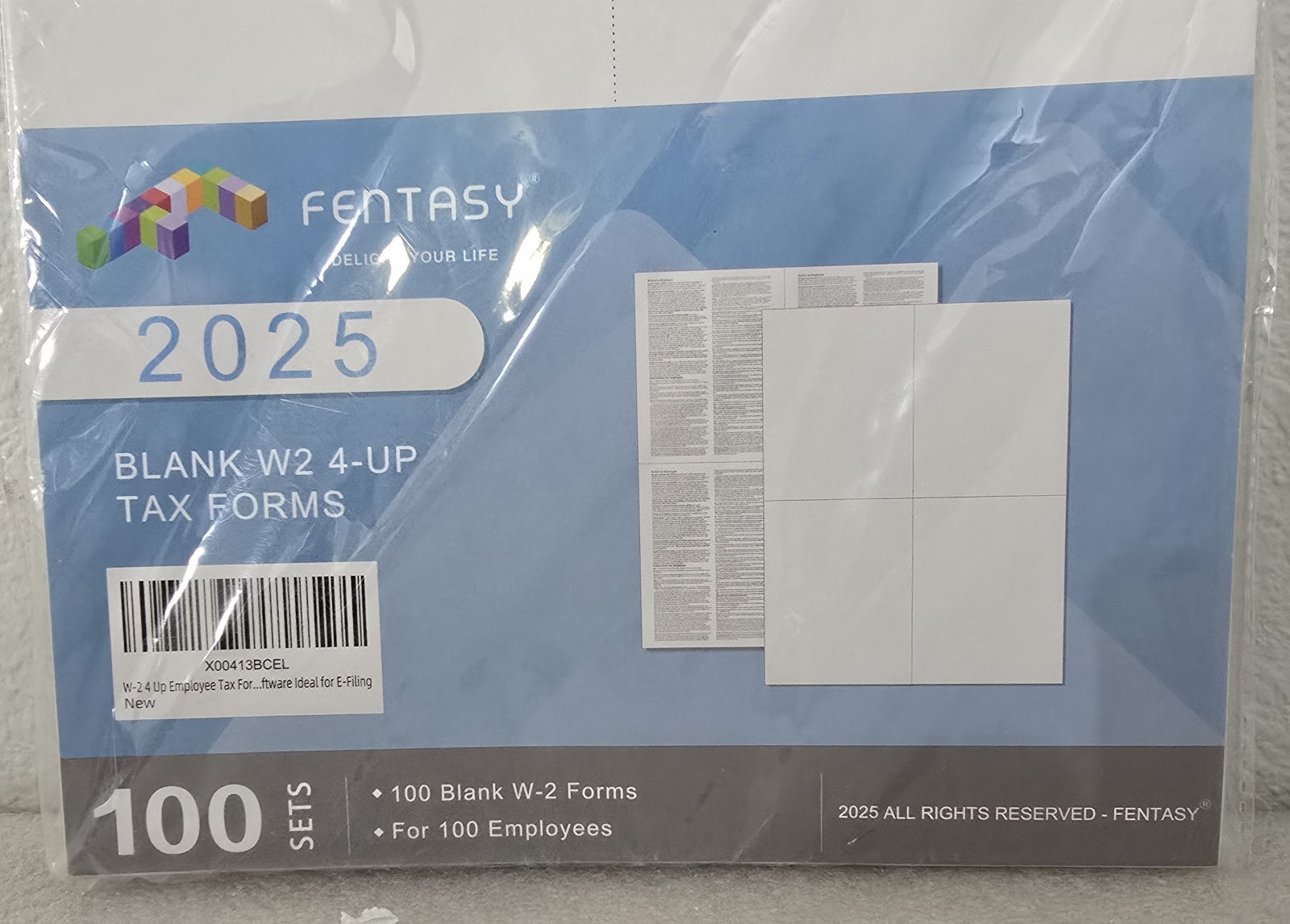 Fentasy 2025 Blank W2 4-Up Tax Forms 100 Sets