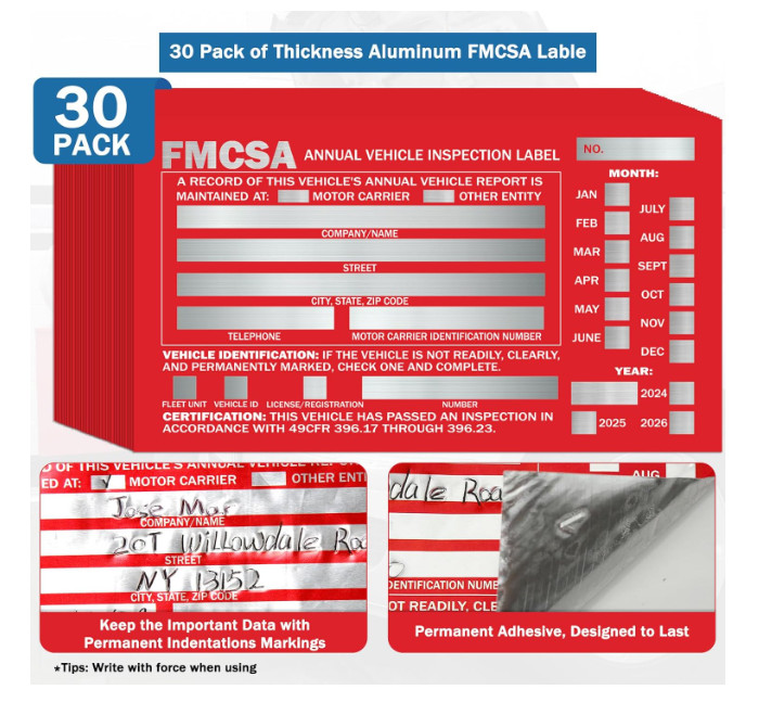 30Pack DOT Annual Vehicle Inspection Forms and Stickers 30-Pk 3-Ply Vehicle