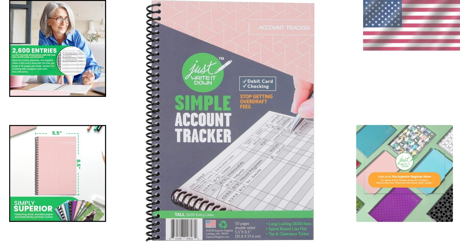 Deluxe Pink Expense Tracker & Check Register Notebook for Personal Finance