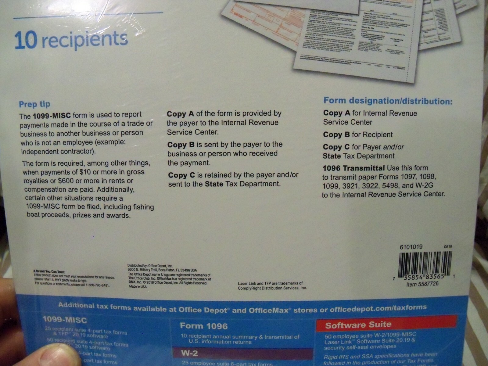 Office Depot 1099-MISC Tax Forms w Envelopes 2019, 4-Part, 10-PK Staples Tax USA