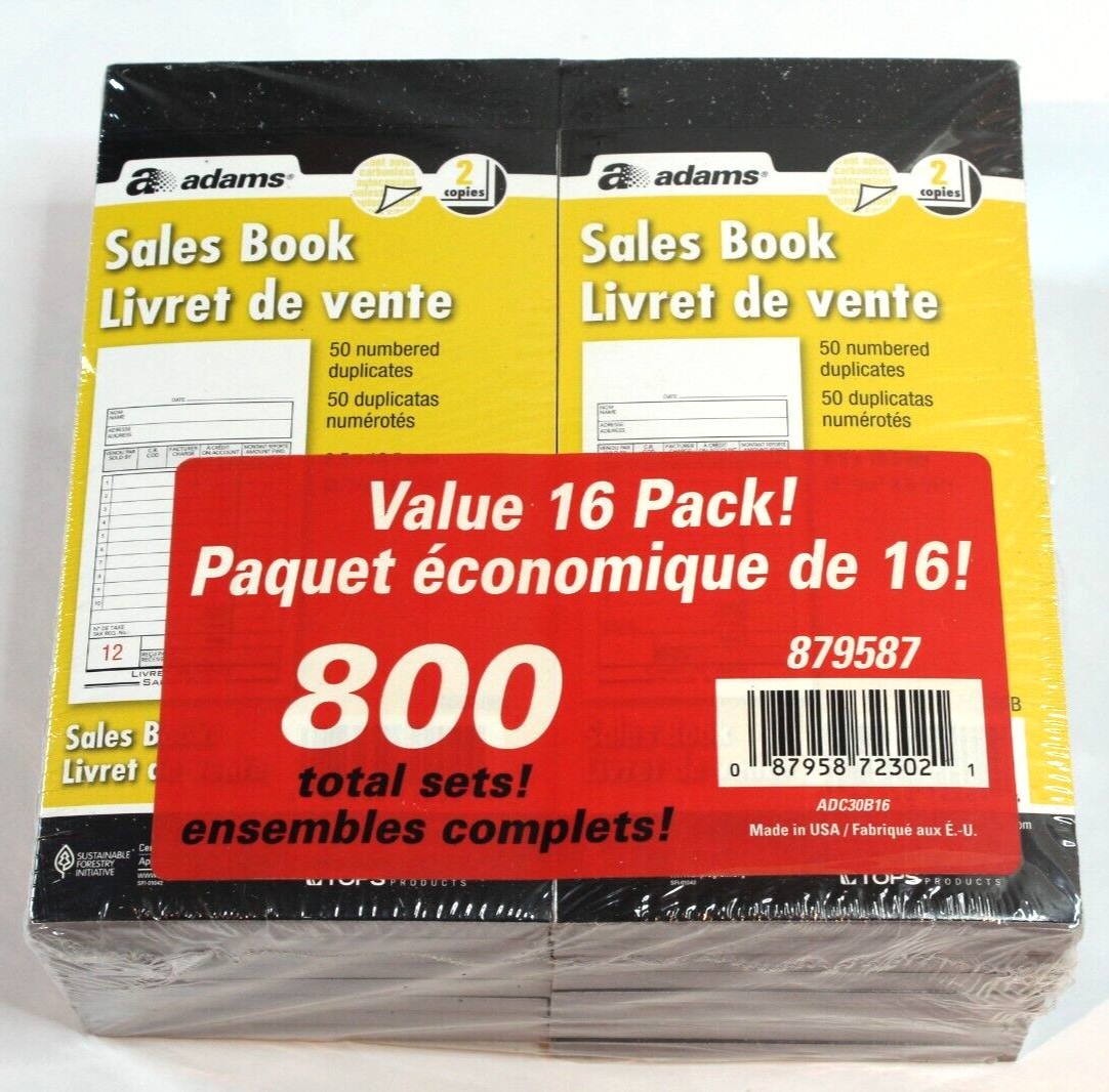 x16 Adams Bilingual 2-Part Carbonless Receipt Sales Order Book 3-11/32″ x 6-1/2″