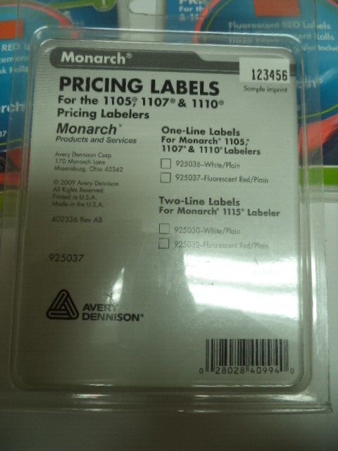 3 pack rolls Monarch Labels Model 1105 1107 1110 1Line 47/64″x25/64″ RED 925037