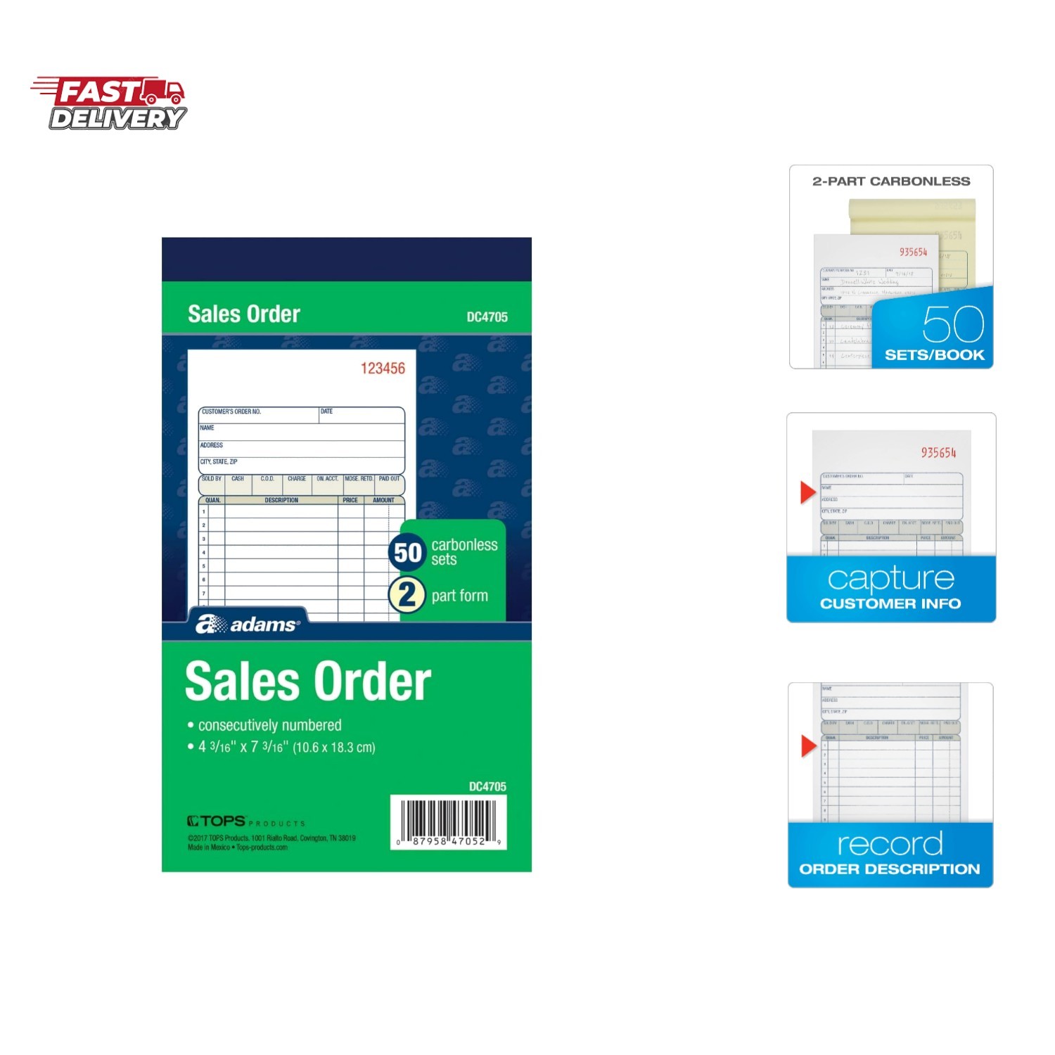 Sales Order Book, 2-Part, Carbonless, White/Canary, 4-3/16 x 7-3/16 Inches, 5…