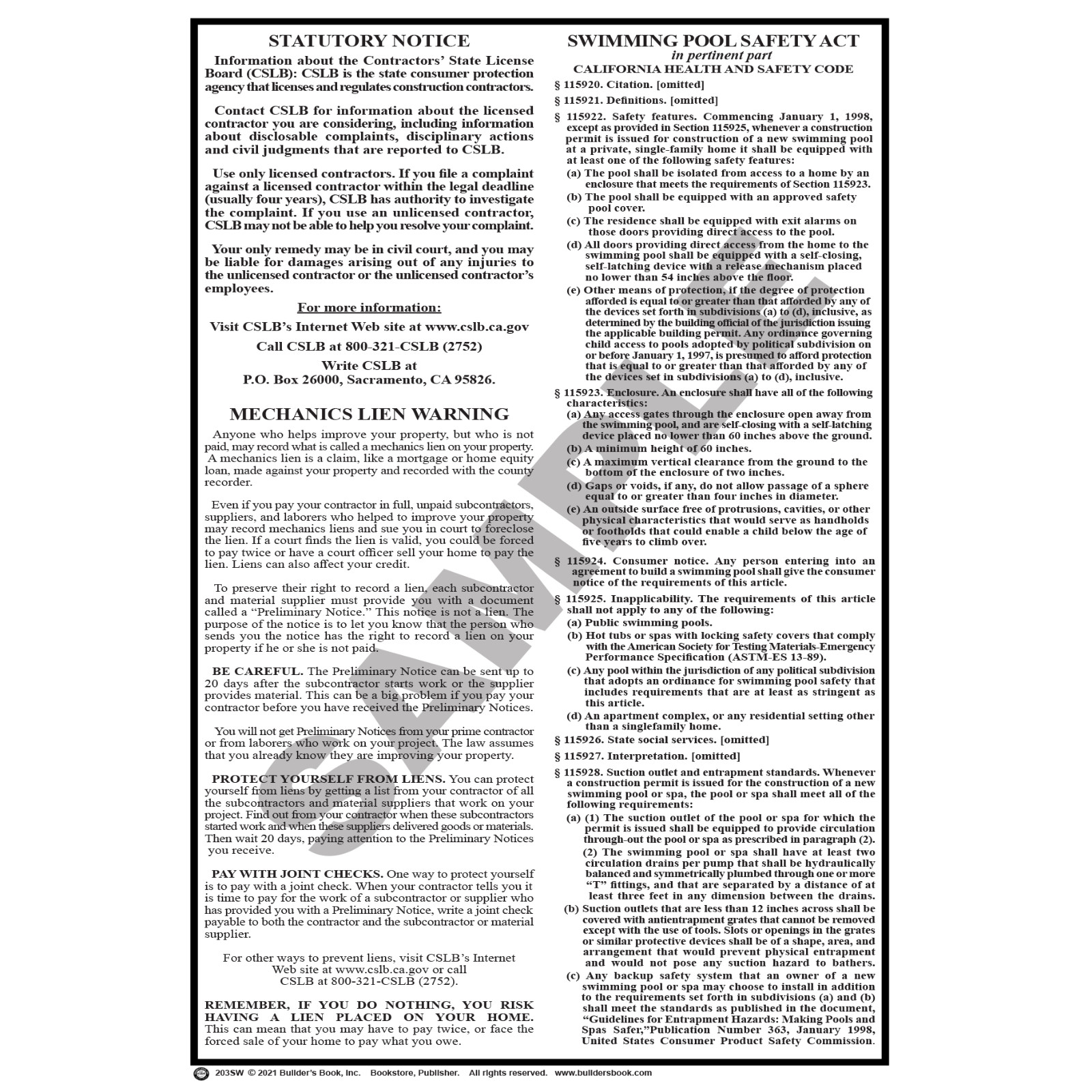 California Swimming Pool Construction Contract Form (Package of 25)