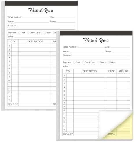 (2-Pack) Thank You Receipt Book – 5.5″ x 8.5″ Cardboard 2-Part Carbonless Sales