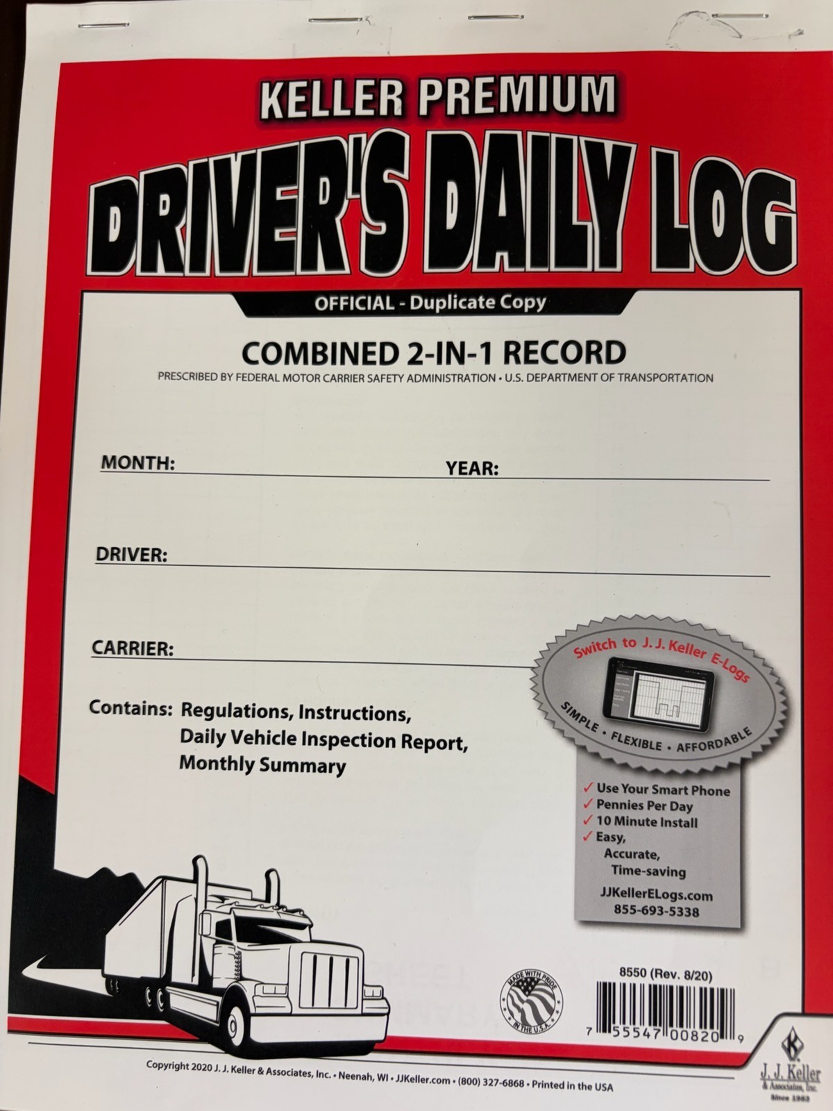 20 Pack Keller Premium Driver’s Daily Log #8550
