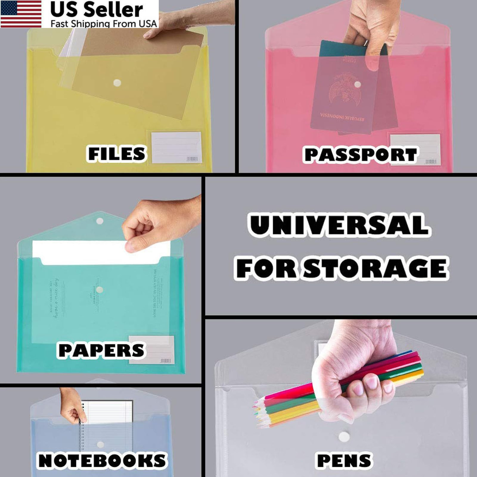 10 Pack Plastic File Folders with Pockets, Letter A4, Assorted Colors