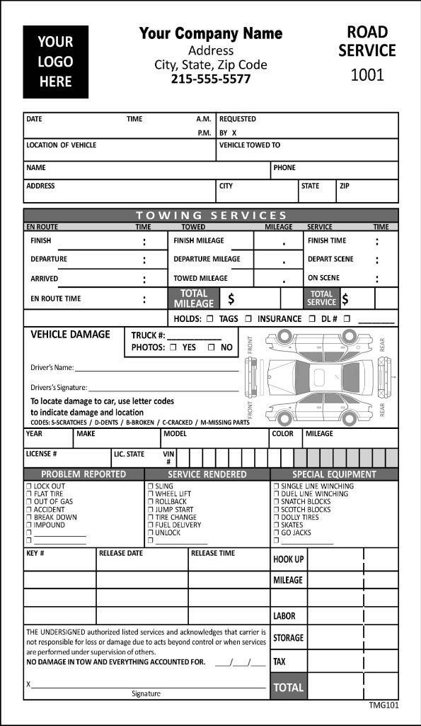 Towing Wrecker Invoice Form in Black & White / 5.5 x 8.5 / 2 or 3 Part / TMG101