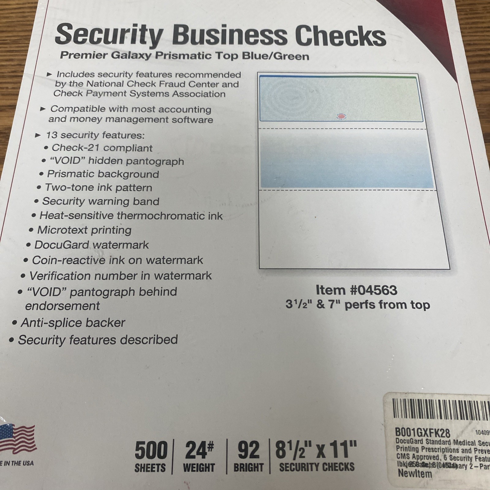 DocuGard Security Business Checks Premier Galaxy Prismatic Top Blue/Green 500 Ct