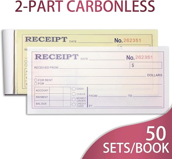 2 Pack Money and Rent Receipt Book, 2-Part Carbonless, 2-3/4 x 6-1/2
