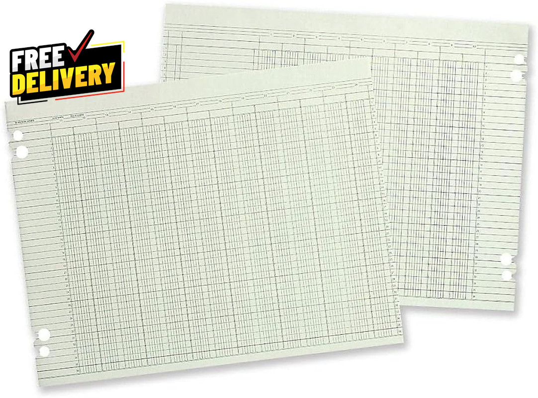 Green Columnar Ruled Ledger Paper Double Page Format 24 Columns and 36 Lines….