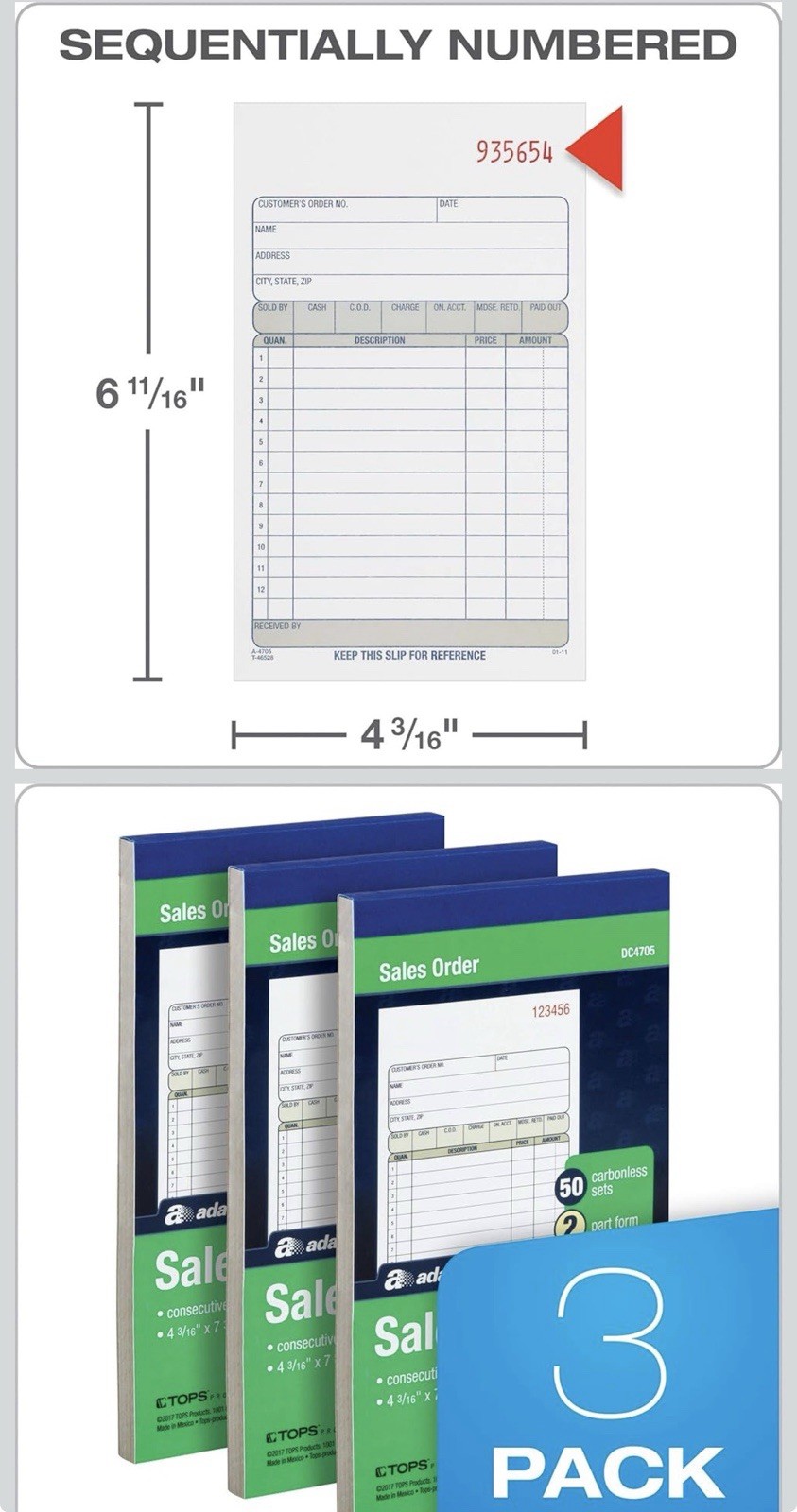 Adams 2-Part Carbonless Sales Order Book White Canary 50 Sets DC4705
