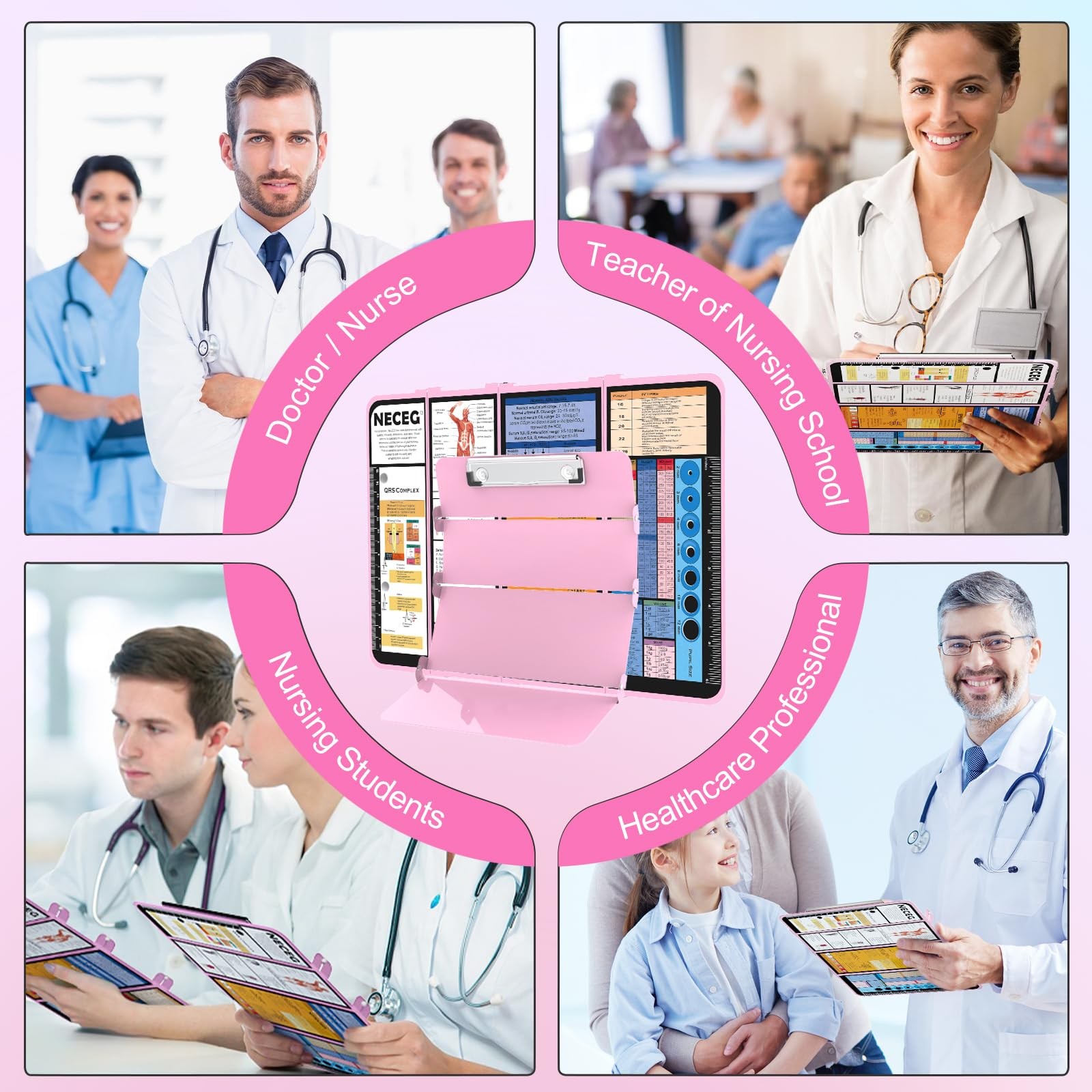 Nursing Clipboard Foldable-4 Layers Aluminum Nurse Foldable Baby Pink