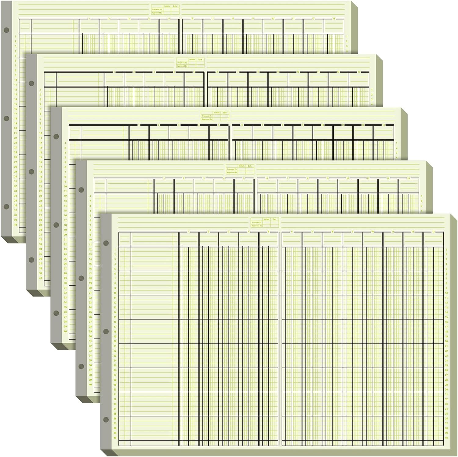 5 Pack Columnar Analysis Pad, 250 Sheets, 13 Columns, 16.31″x11″, 3-Hole Account