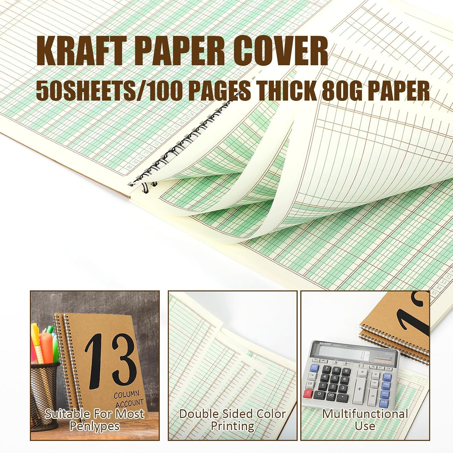 13 Column Ledger Book 8.5 * 11inch Account Book Notebook Columnar Pad Columnar P