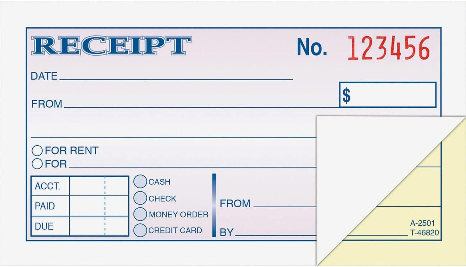 Adams DC2501 Money/Rent Receipt, 50 Carbonless Sets, 2 Part Form, 2 3/4″ x 5 3/8