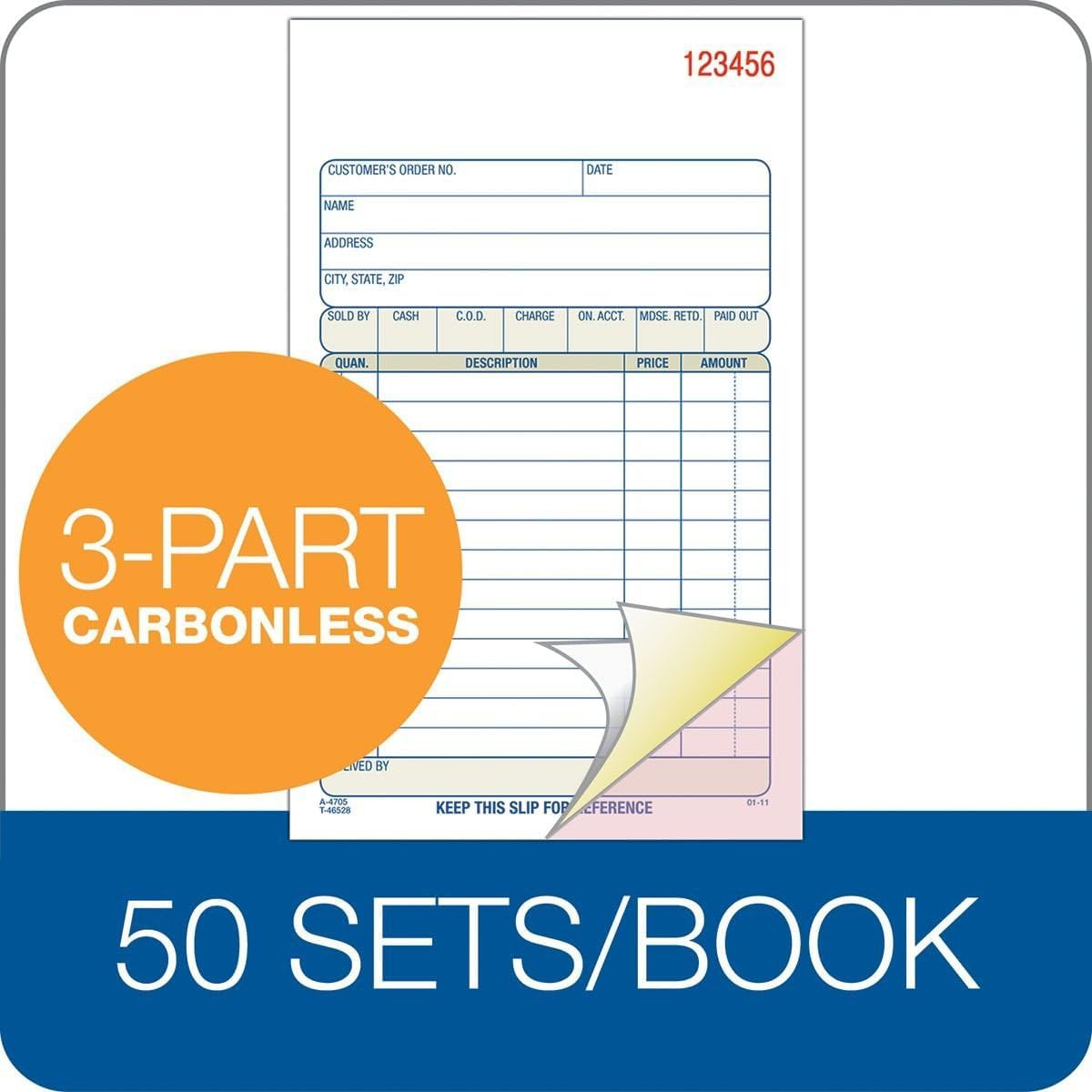 Sales Order Book, 3-Part, Carbonless, 4-3/16″ X 7-3/16″ Inch, 50 Sets, White, Ca