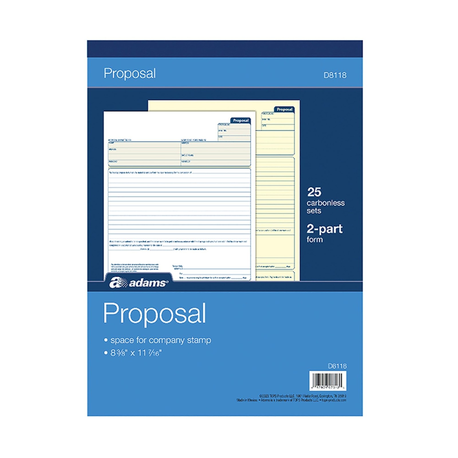 Adams Proposal Book, 2-Part with Carbon, 8.38 x 11.44 Inches, White, 50 White