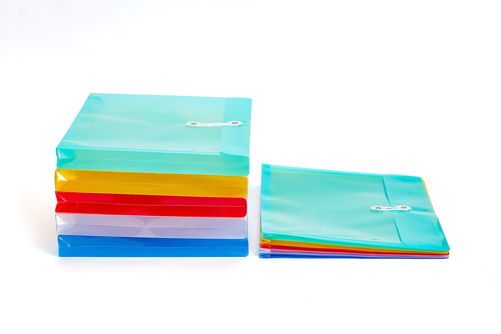 FANWU Plastic Letter Size Envelopes with Button & Assorted Colors – 6 Pack