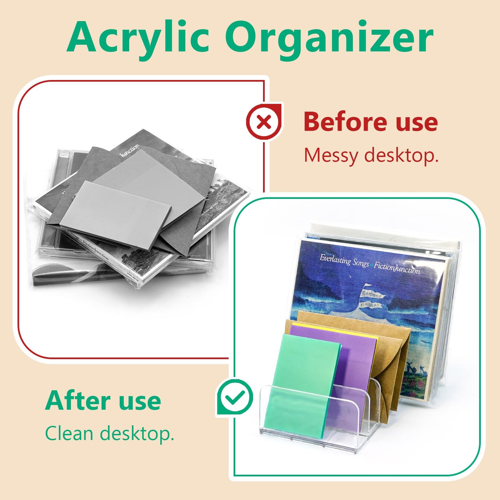 2 Packs Acrylic Mail Organizer Plastic Desk Cash Tray,7 Section Transparent