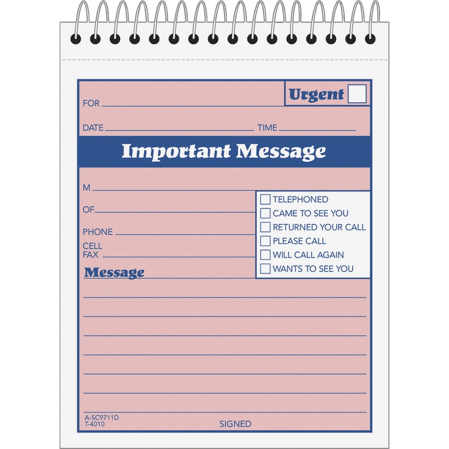Cardinal Brands TOP4010 Important Message Book 50 Sheets Pink