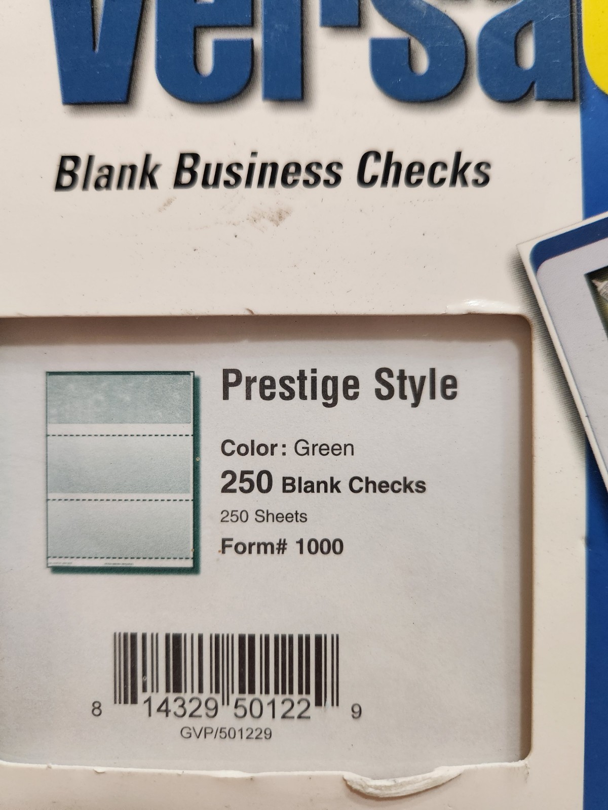 VersaCheck Blank Business Checks Refills: Form #1000 Prestige Style Green