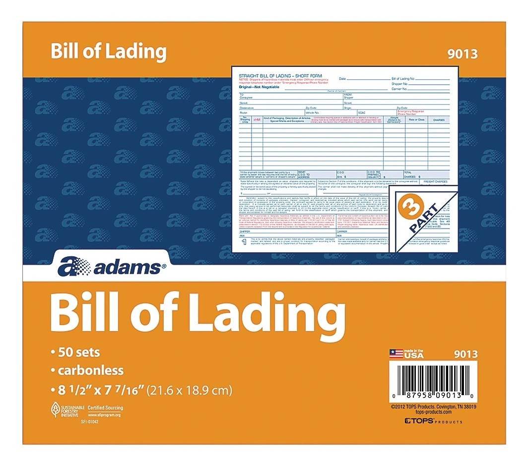 Adams Bill Of Lading – Short Form, 8-1/2” x 7-7/16”, 3 Part Form, Lot Of 3