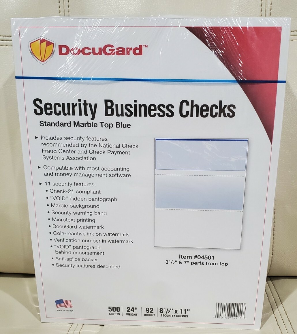 Docugard Standard Security Check Blue Marble Top 24 lb Letter 500/Ream 04501