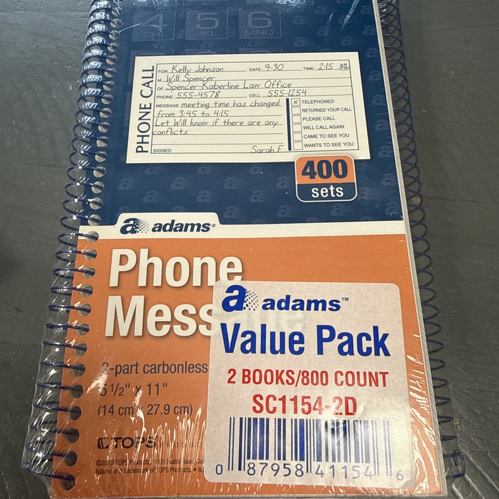 Adams Phone Message Book 2 Carbonless Parts 2 Spiral Books 800 Sheets Total New